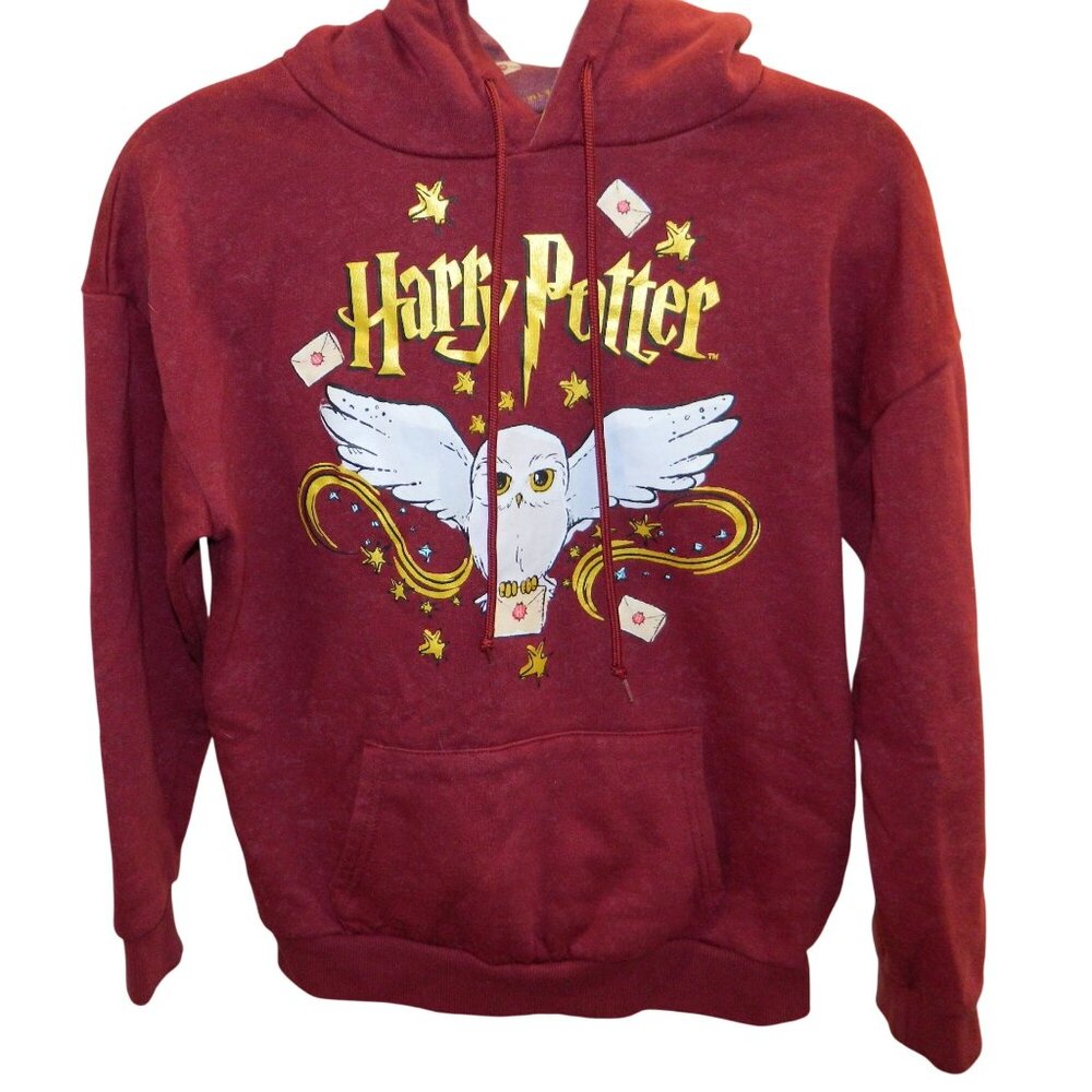 Harry Potter Burgundy Hoodie XXS With Hedwig Graphic Cotton Blend Kangaroo Pocke